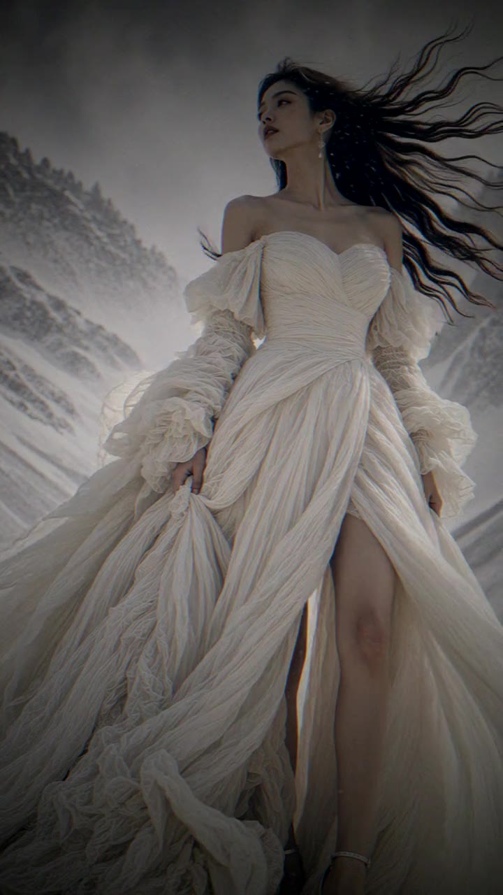 The Haze film still, a figure in white on a windswept mountain